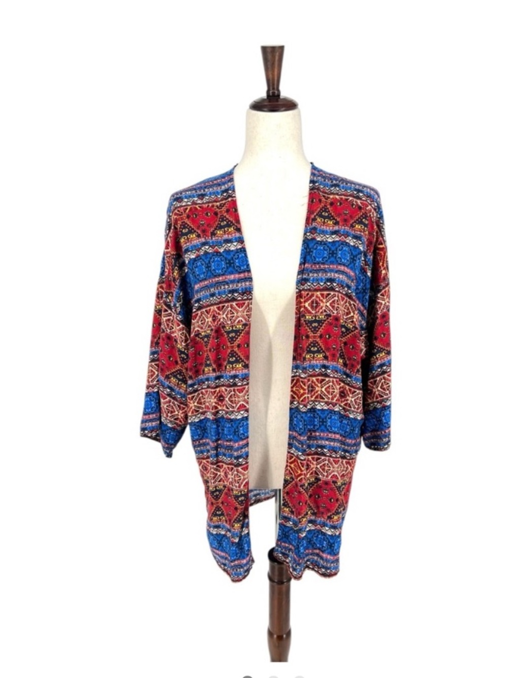 Forever 21 Blue & Red Aztec Open Cardigan